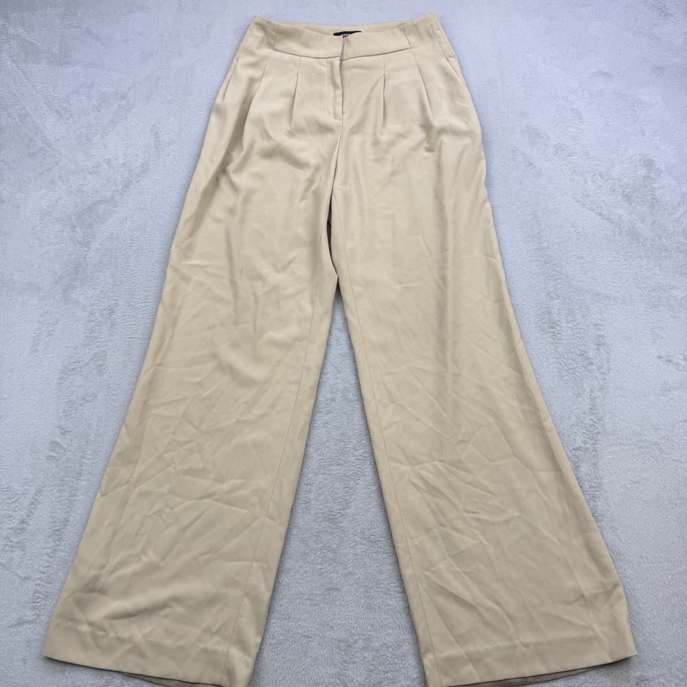 Armani Collezioni Wide Leg Pants Womens 8 Beige Pleated High Waist Careerwear